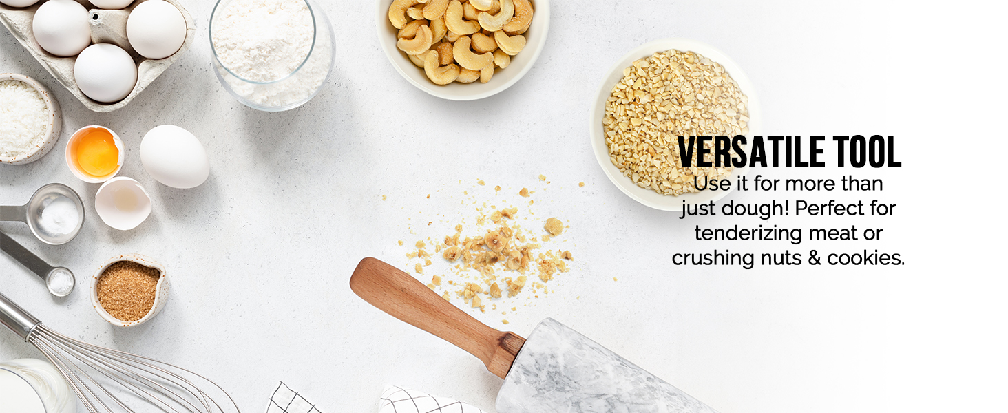 Zulay Kitchen 17-Inch Marble Rolling Pin With Stand - Polished Marble Rolling Pins For Baking With Long Beechwood Handle - Non-stick Roller Pin For Baking Pastries, Bread & Pizza