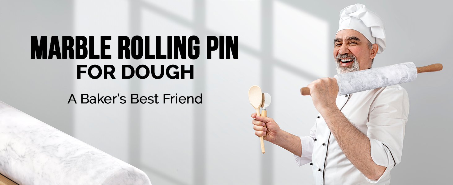 Zulay Kitchen 17-Inch Marble Rolling Pin With Stand - Polished Marble Rolling Pins For Baking With Long Beechwood Handle - Non-stick Roller Pin For Baking Pastries, Bread & Pizza