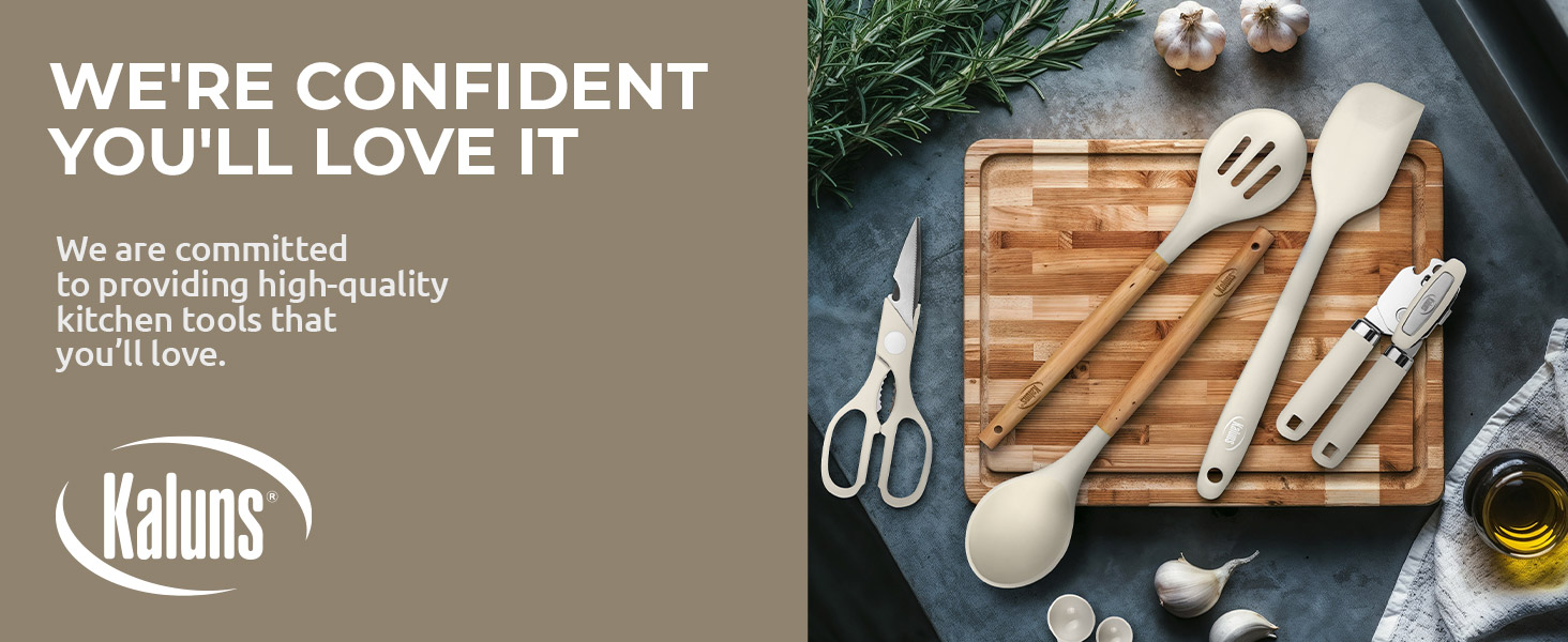 Kaluns 50 PCS Silicone Kitchen Utensils Set Complete Kitchen Set - 800°F Heat Resistant Non-Stick Premium Cooking Utensils W Wooden Handles - Can Opener, Masher, Turner, Silicone Spatula Set