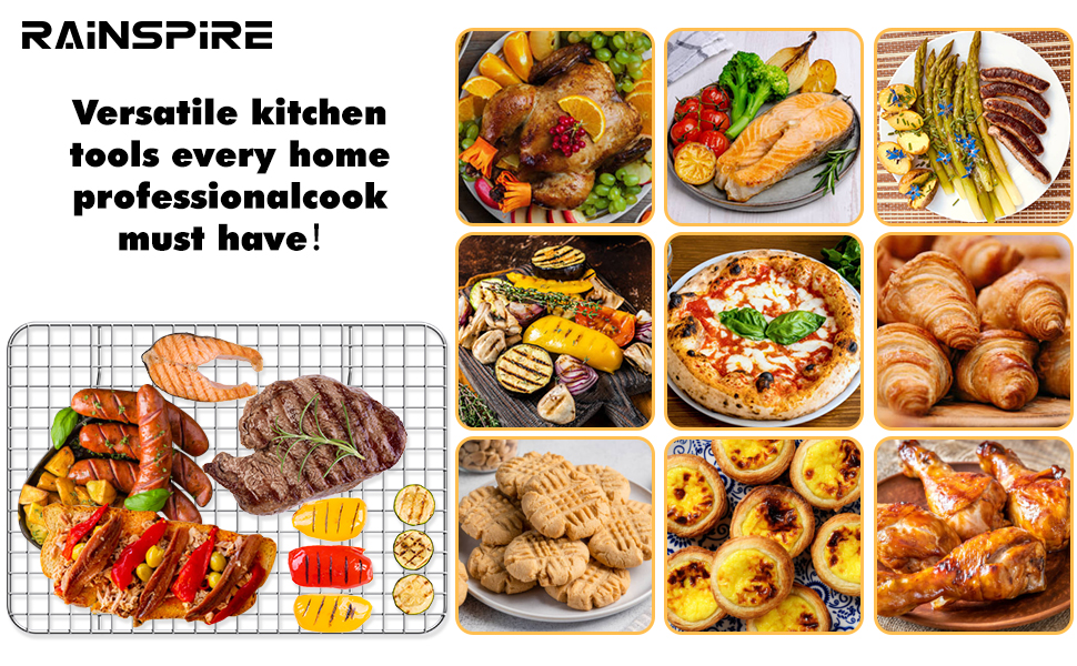 Rainspire Cooling Rack Stainless Steel, Heavy Duty Cooling Racks for Cooking and Baking, Oven Safe Wire Rack for Cooking, Baking Rack for Oven Cooking Fits Quarter Sheet Pan, 8.5