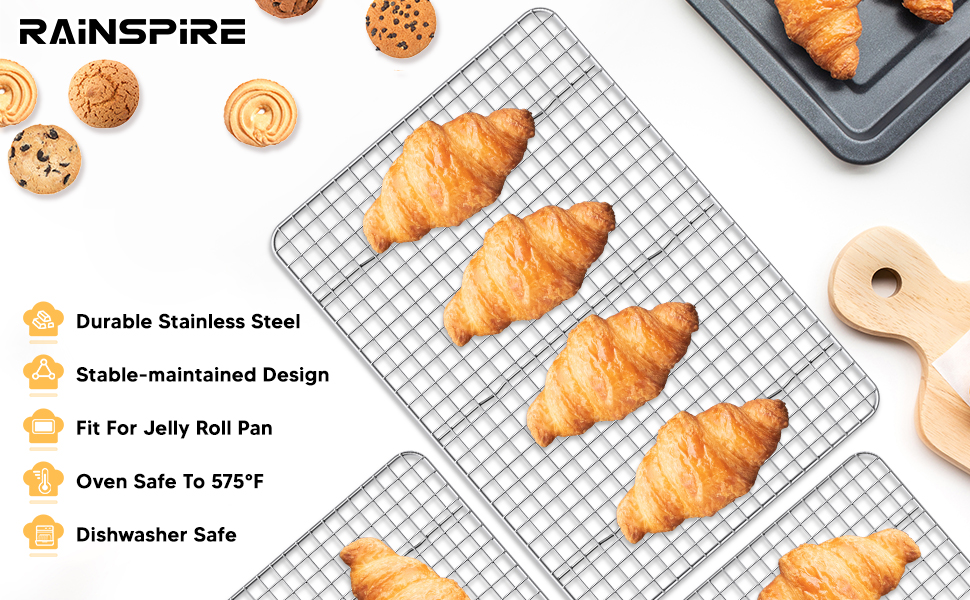 Rainspire Cooling Rack Stainless Steel, Heavy Duty Cooling Racks for Cooking and Baking, Oven Safe Wire Rack for Cooking, Baking Rack for Oven Cooking Fits Quarter Sheet Pan, 8.5
