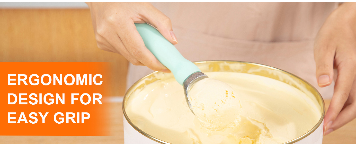 Brigii Ice Cream Scoop with Comfortable Handle, Professional Grade Scooper, Great for Spooning Frozen Hard Gelato and Sorbet, Melon-Black