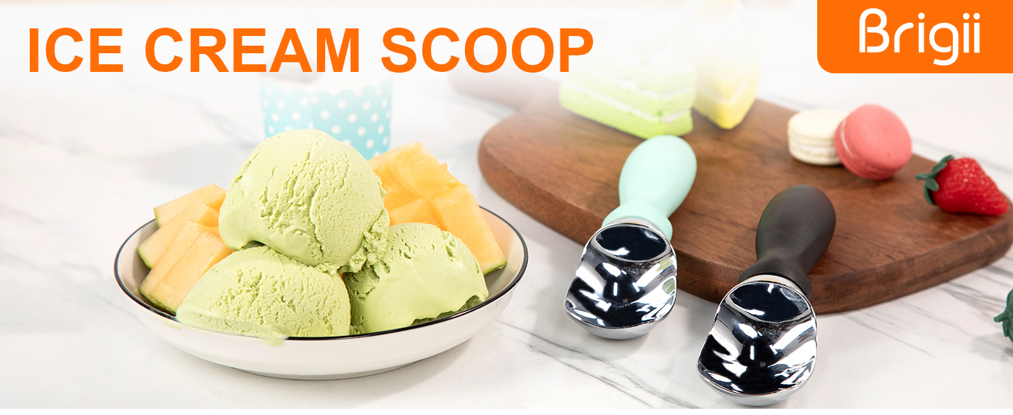 Brigii Ice Cream Scoop with Comfortable Handle, Professional Grade Scooper, Great for Spooning Frozen Hard Gelato and Sorbet, Melon-Black