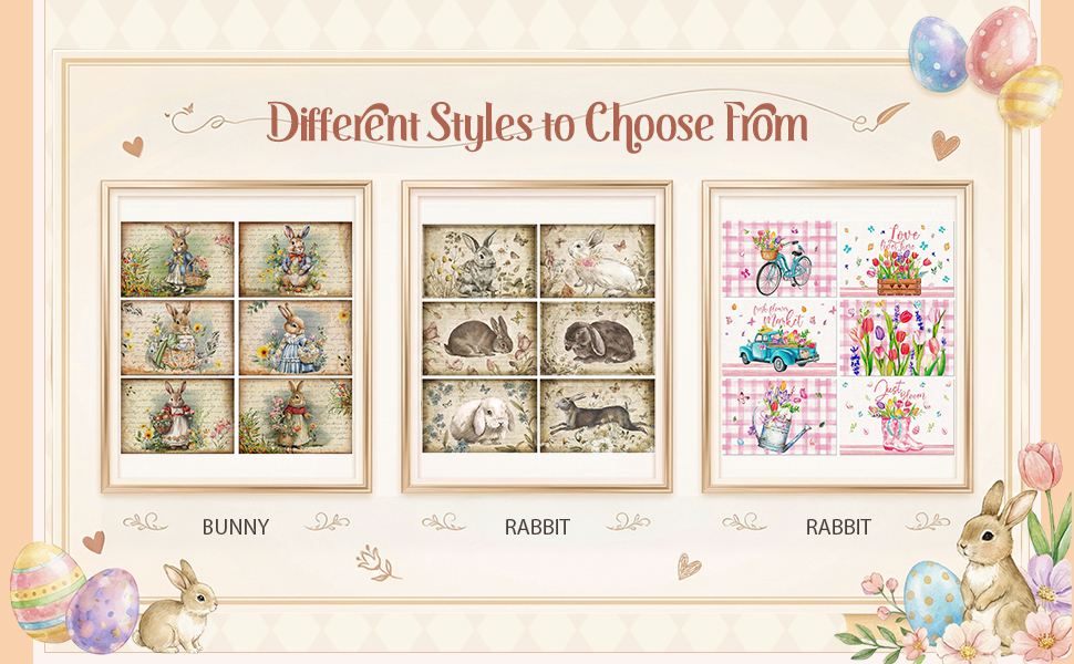 Set of 6 Easter Placemats 12 x 18 Inch Bunny Flower Easter Eggs Washable Placemats, Rustic Vintage Spring Rabbits Tulip Table Mats Dining Table Decor for Home Farmhouse Kitchen and Restaurant(Bunny)