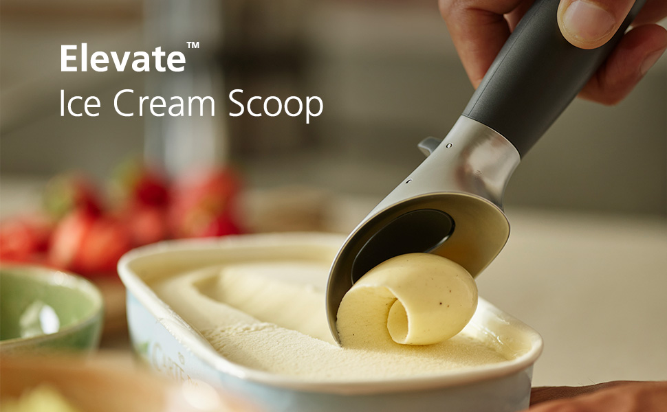 Joseph Joseph Elevate Ice Cream scoop with easy trigger release and intergrated tool rest improves hygiene, Non slip handle