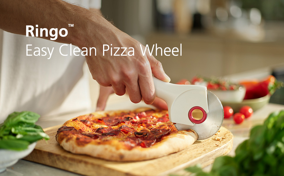 Joseph Joseph Ringo Easy Clean Pizza Wheel Cutter Slicer, Stainless Steel blade, Dishwasher safe