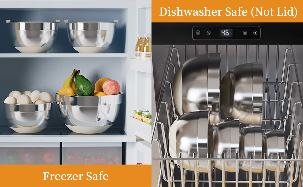 Mixing Bowls with Lids Set, 6 Piece Stainless Steel Nesting Storage Bowls for Kitchen, with 3 Grater Attachments & Non-Slip Bottoms, Size 5.5,3.5,2.5,2.1,1.5,1.1 QT