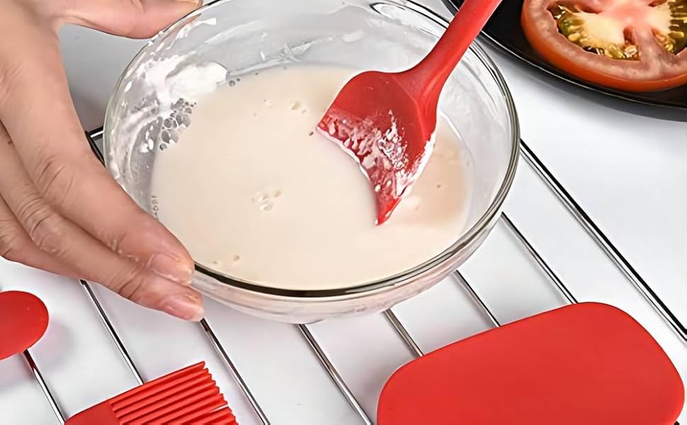6 Pieces Silicone Spatula Set, Food Grade Rubber Spatula,Kitchen Tools for Baking, Cooking, Stirring (Red)