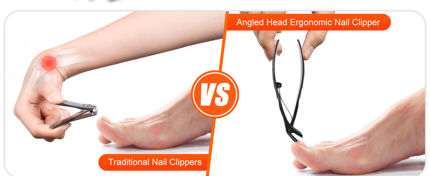 Toenail Clippers for Thick Toenails for Seniors, Angled Head Long Handled Toe Nail Clippers for Men with Wide Jaw Opening, Heavy Duty Large Finger Nail Clippers Adult Cutter with Catcher, Black