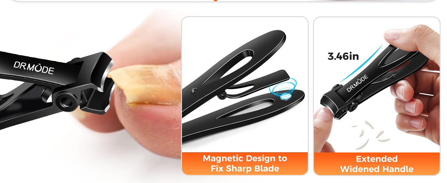 Toenail Clippers for Thick Toenails for Seniors, Angled Head Long Handled Toe Nail Clippers for Men with Wide Jaw Opening, Heavy Duty Large Finger Nail Clippers Adult Cutter with Catcher, Black