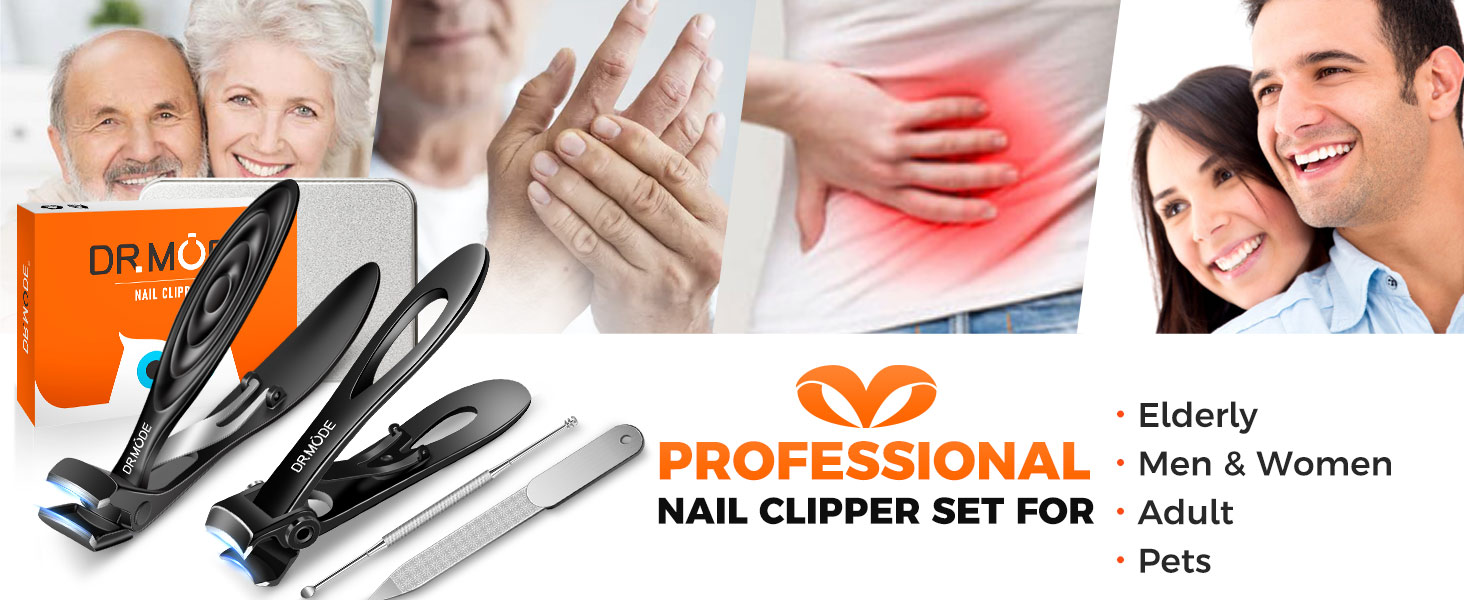 Toenail Clippers for Thick Toenails for Seniors, Angled Head Long Handled Toe Nail Clippers for Men with Wide Jaw Opening, Heavy Duty Large Finger Nail Clippers Adult Cutter with Catcher, Black