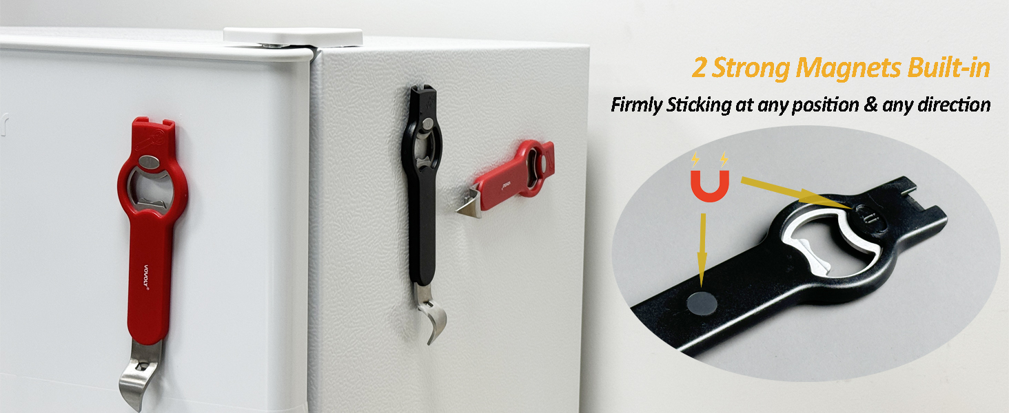 3-in-1 Magnetic Bottle and Can Opener for Refrigerator, Stainless Steel Manual Can Punch Opener for Liquid with Cap Catcher, Stick to Fridge for Easy Storage, Can Tapper Church Key with Magnet (Black)