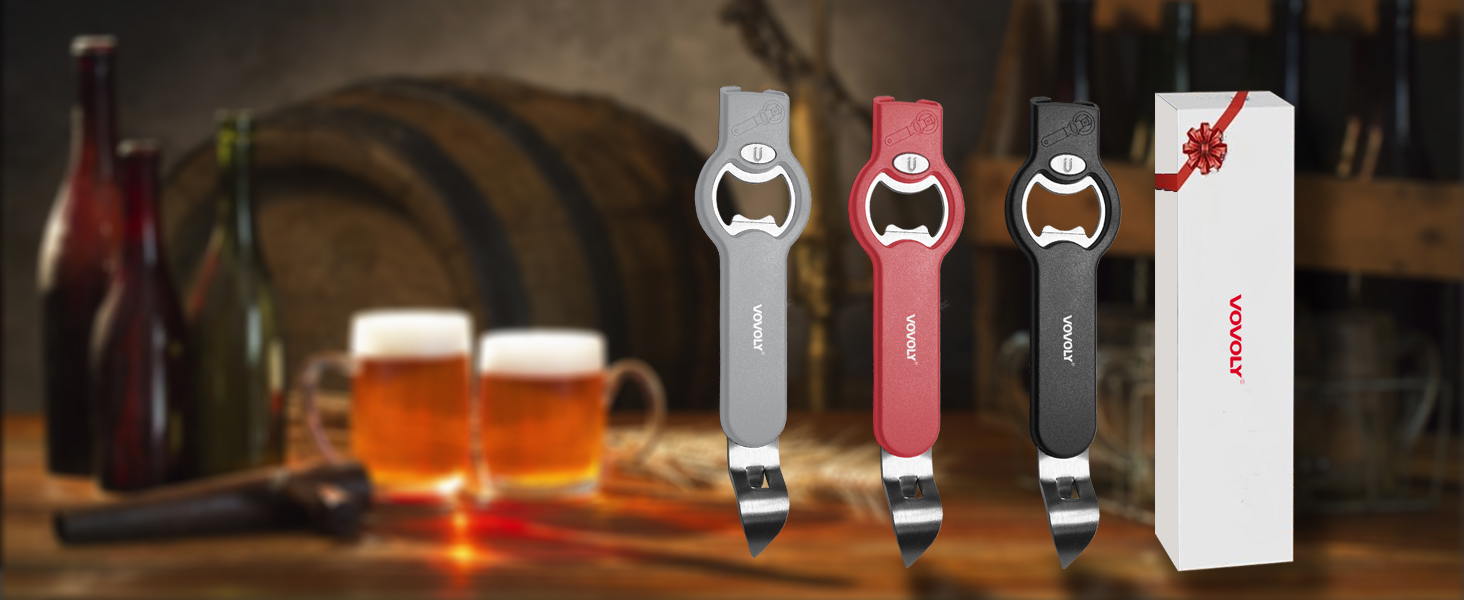 3-in-1 Magnetic Bottle and Can Opener for Refrigerator, Stainless Steel Manual Can Punch Opener for Liquid with Cap Catcher, Stick to Fridge for Easy Storage, Can Tapper Church Key with Magnet (Black)