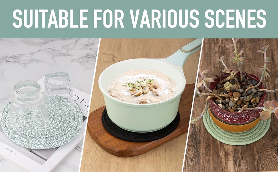 Trivets for Hot Dishes, Pots and Pans, Heat Resistant Hot Pads with Storage Basket, Pot Holders for Kitchen Countertop, Trivet Mats Home Essentials Farmhouse Decor (Brown 4 Pcs)