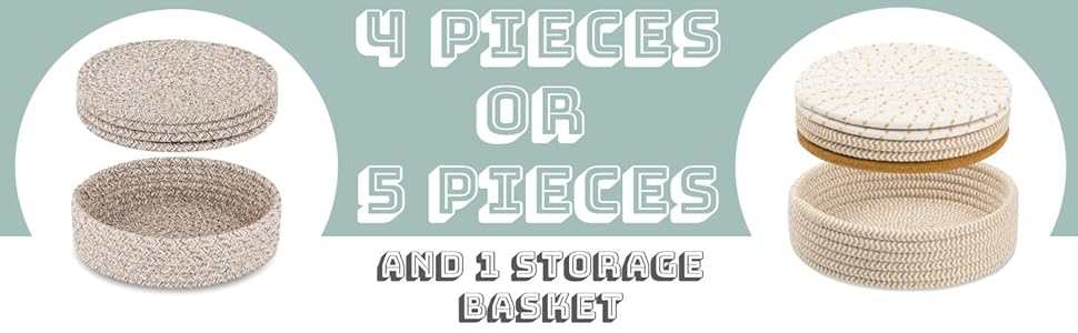 Trivets for Hot Dishes, Pots and Pans, Heat Resistant Hot Pads with Storage Basket, Pot Holders for Kitchen Countertop, Trivet Mats Home Essentials Farmhouse Decor (Brown 4 Pcs)