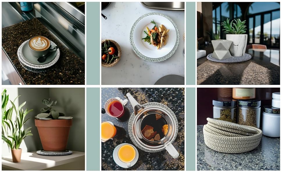 Trivets for Hot Dishes, Pots and Pans, Heat Resistant Hot Pads with Storage Basket, Pot Holders for Kitchen Countertop, Trivet Mats Home Essentials Farmhouse Decor (Brown 4 Pcs)