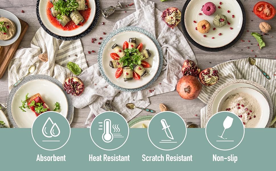 Trivets for Hot Dishes, Pots and Pans, Heat Resistant Hot Pads with Storage Basket, Pot Holders for Kitchen Countertop, Trivet Mats Home Essentials Farmhouse Decor (Brown 4 Pcs)