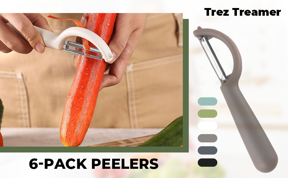 Trez Treamer 6-Pack Vegetable Peeler for Kitchen，Y Peeler Stainless Steel Potato Peeler Set for Apple Veggie Carrot Fruit Zucchini Cucumber Safe Peelers Bulk with Non-Slip Handle (P)