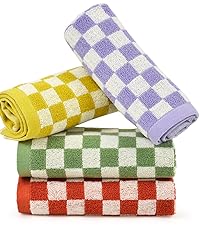 Jacquotha Wash Cloths Checkered 4 Pack 4 Colors - Cotton Washcloths for Face Body, 13 x 13 Inches Daily Cleansing Kitchen Towels