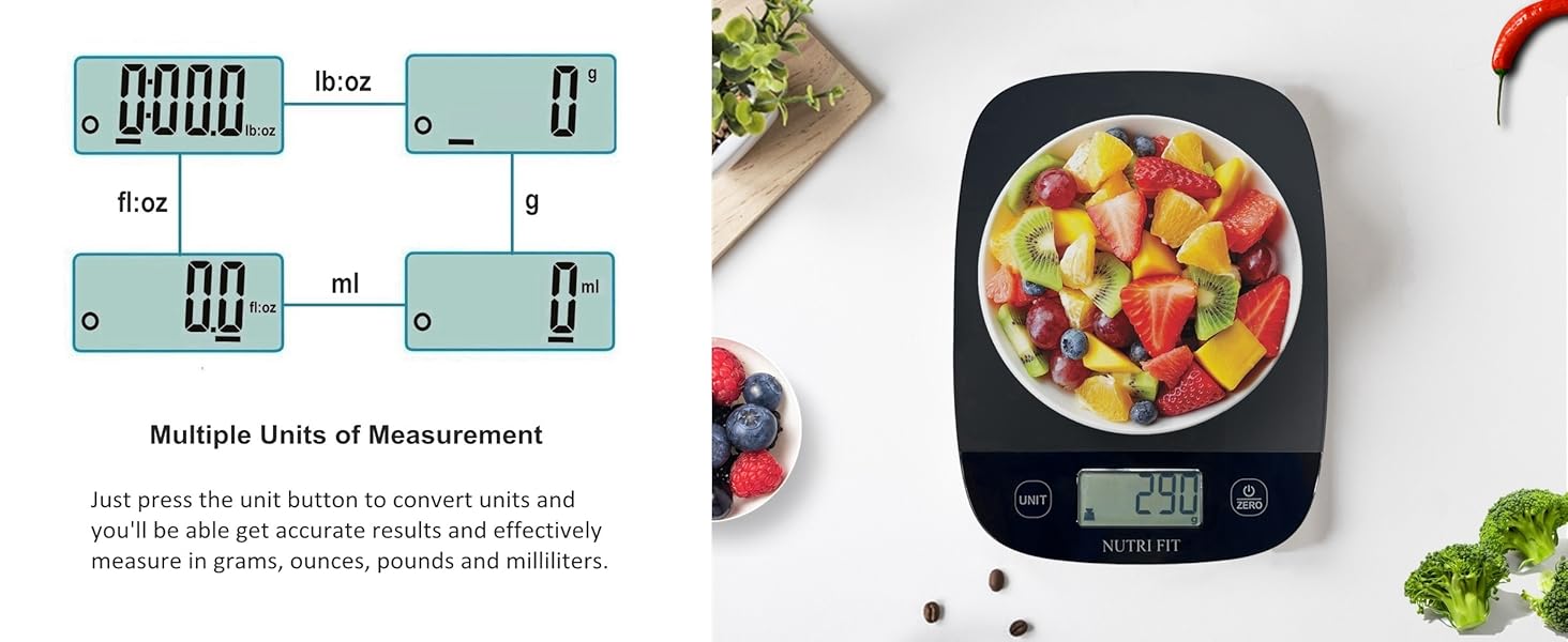 NUTRI FIT Food Scale for Kitchen Scales Digital Weight Grams and Ounces, Baking Scale Accurate for Weight Loss, Cooking, Coffee, Keto Diet, Meal Prep, 0.1oz Ultra Slim Smart Tare Black