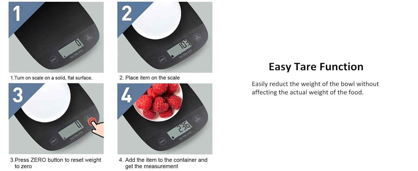 NUTRI FIT Food Scale for Kitchen Scales Digital Weight Grams and Ounces, Baking Scale Accurate for Weight Loss, Cooking, Coffee, Keto Diet, Meal Prep, 0.1oz Ultra Slim Smart Tare Black