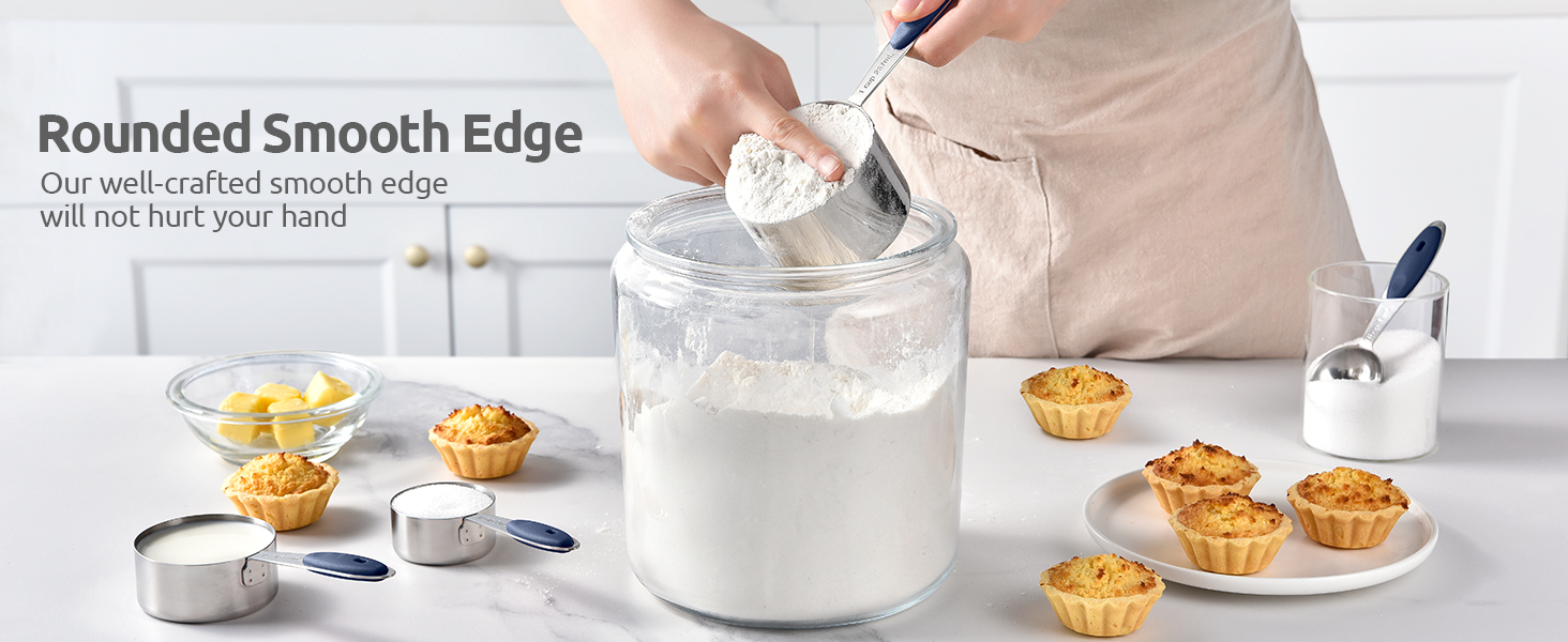 U-Taste Measuring Cups and Spoons: Food Grade 18/8 Stainless Steel Metal Measure Cups and Spoons Set of 10, Upgraded Thickness Handle (Midnight Blue)