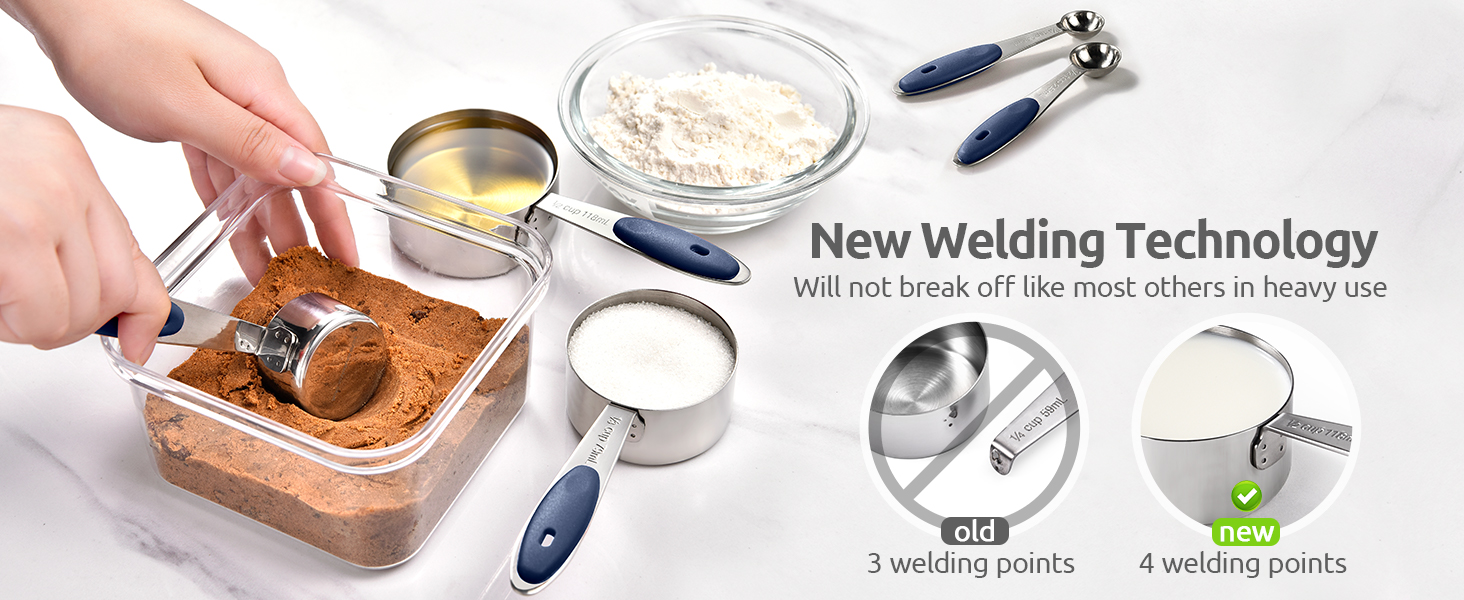 U-Taste Measuring Cups and Spoons: Food Grade 18/8 Stainless Steel Metal Measure Cups and Spoons Set of 10, Upgraded Thickness Handle (Midnight Blue)