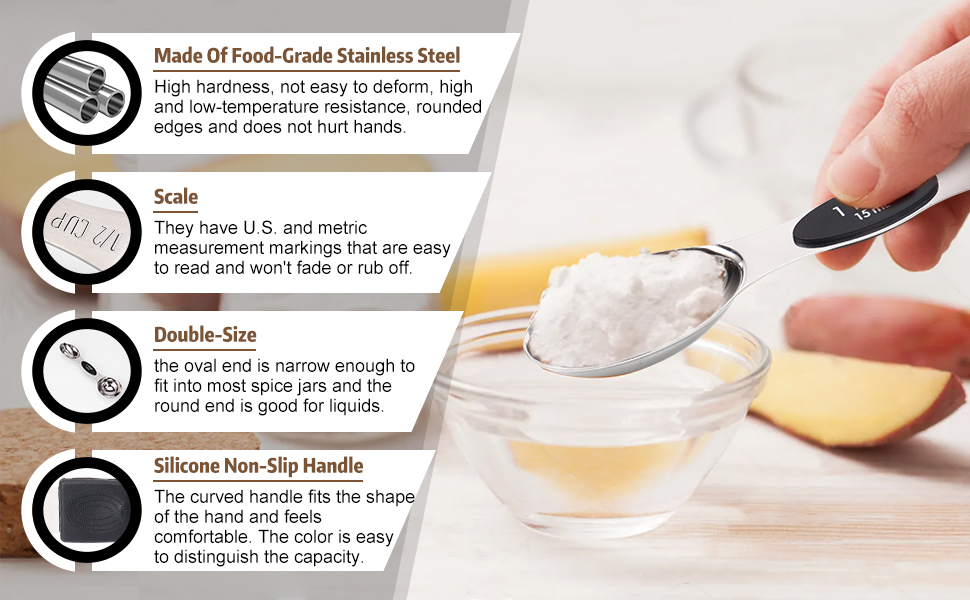 Magnetic Measuring cups and spoons Set, 5 Stainless Steel Magnetic Measuring Cup and 8 Double Sided Measuring Spoons with 1 Leveler，Kitchen Gadgets for Cooking & Baking