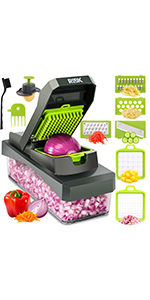 RüK 10-in-1 Vegetable Chopper – 6 Blade Veggie Chopper with Container, Food Dicer, Onion Cutter, Cheese Grater, Mandoline Slicer, Kitchen Gadgets & Home Essentials (Gray)