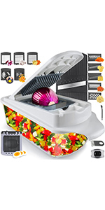 RüK 10-in-1 Vegetable Chopper – 6 Blade Veggie Chopper with Container, Food Dicer, Onion Cutter, Cheese Grater, Mandoline Slicer, Kitchen Gadgets & Home Essentials (Gray)