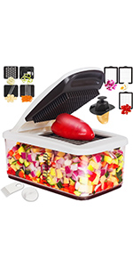 RüK 10-in-1 Vegetable Chopper – 6 Blade Veggie Chopper with Container, Food Dicer, Onion Cutter, Cheese Grater, Mandoline Slicer, Kitchen Gadgets & Home Essentials (Gray)