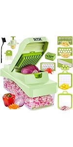 RüK 10-in-1 Vegetable Chopper – 6 Blade Veggie Chopper with Container, Food Dicer, Onion Cutter, Cheese Grater, Mandoline Slicer, Kitchen Gadgets & Home Essentials (Gray)
