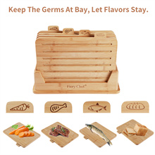 12.6"L x 9"W Bamboo Cutting Board Set of 4 - Wood Cutting Board Set with Holder, Chopping Boards Set with Food Icons, Juice Groove - Ideal for Meat, Fish, Bread, Vegetable, Fruit Chopping