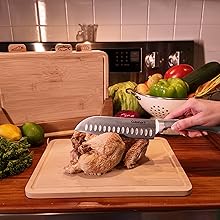 12.6"L x 9"W Bamboo Cutting Board Set of 4 - Wood Cutting Board Set with Holder, Chopping Boards Set with Food Icons, Juice Groove - Ideal for Meat, Fish, Bread, Vegetable, Fruit Chopping