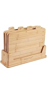 12.6"L x 9"W Bamboo Cutting Board Set of 4 - Wood Cutting Board Set with Holder, Chopping Boards Set with Food Icons, Juice Groove - Ideal for Meat, Fish, Bread, Vegetable, Fruit Chopping