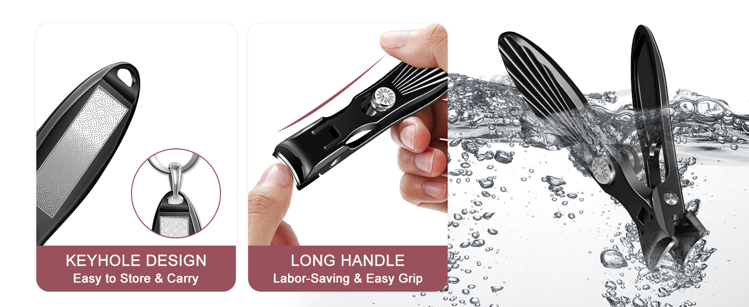 German Nail Clippers for Men Thick Nails with Catcher, Large Toenail Clippers for Seniors with Wide Opening, Heavy Duty Long Handle Fingernail Clipper Sharp Nail Cutter Gifts for Men Women, Black