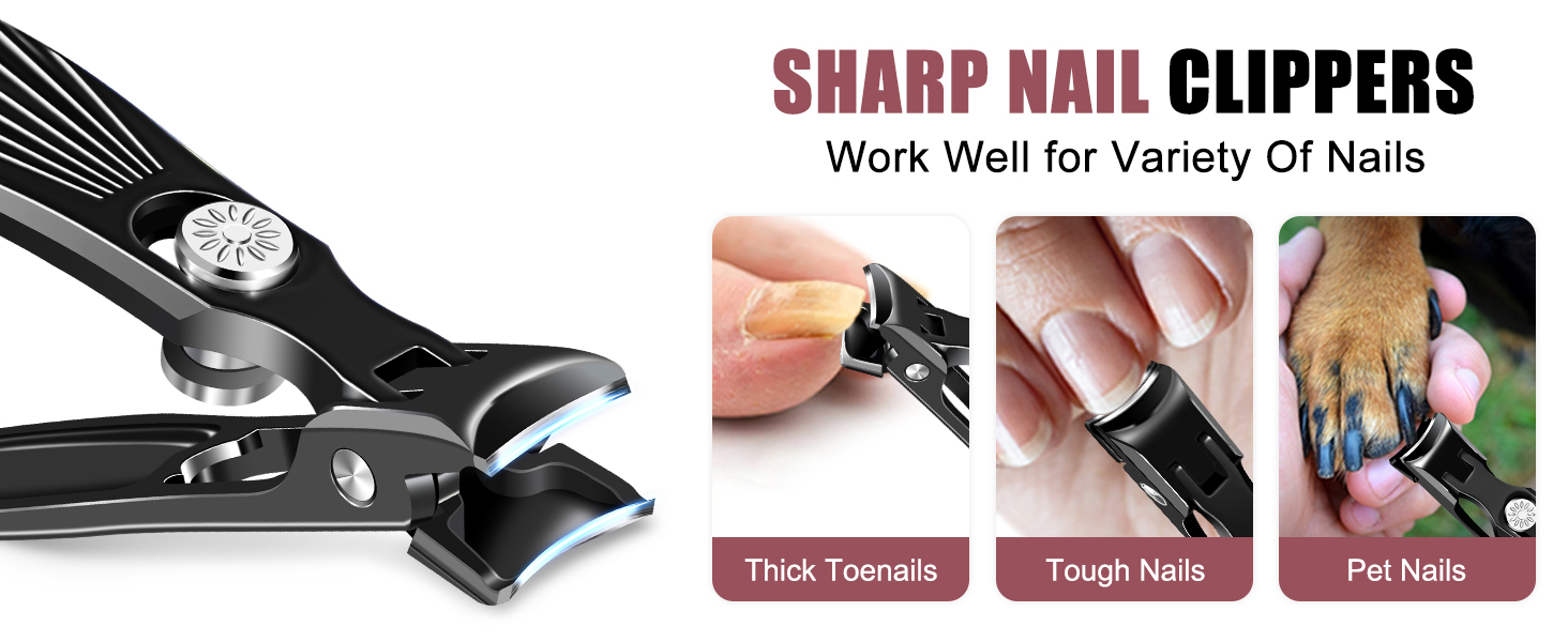 German Nail Clippers for Men Thick Nails with Catcher, Large Toenail Clippers for Seniors with Wide Opening, Heavy Duty Long Handle Fingernail Clipper Sharp Nail Cutter Gifts for Men Women, Black