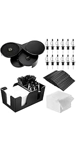 Mifoci 3 Tier Bar Glass Rimmer Bartender Tool with 12 Pcs Stainless Steel Classic Bottle Pourers, Bar Caddy with 6 Compartment, 1000 Pcs Coffee Cocktail Stirrers, 200 Napkins (Plastic)