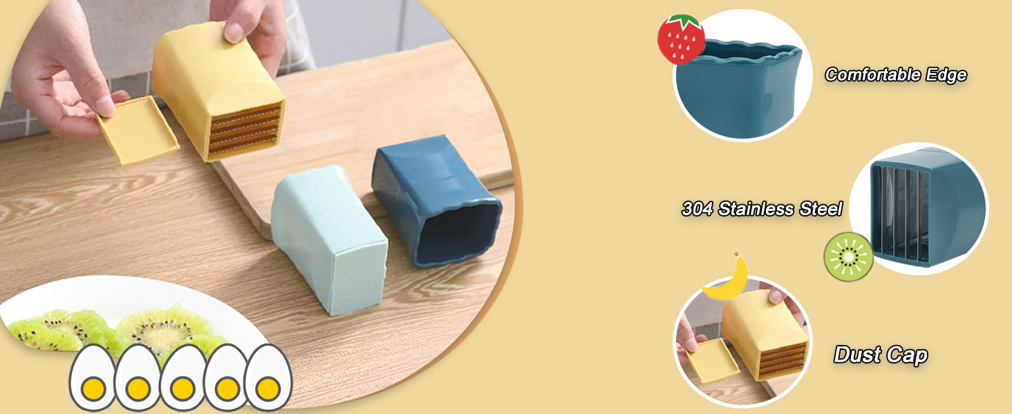 Tulobi 2-Piece Fruit Slicer Set, Stainless Steel, Mini Cup Slicer, Quick Salad Maker, Creative Kitchen Gadget (Navy Blue + Cyan)