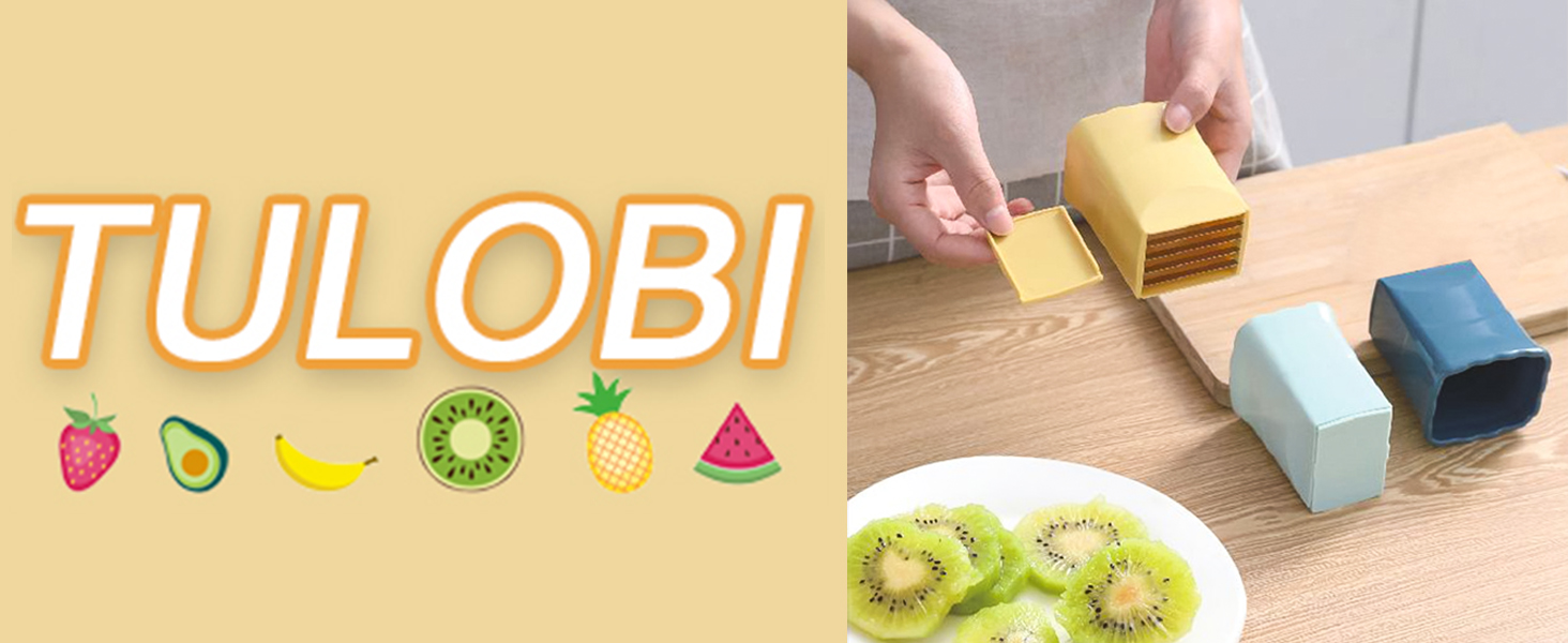 Tulobi 2-Piece Fruit Slicer Set, Stainless Steel, Mini Cup Slicer, Quick Salad Maker, Creative Kitchen Gadget (Navy Blue + Cyan)