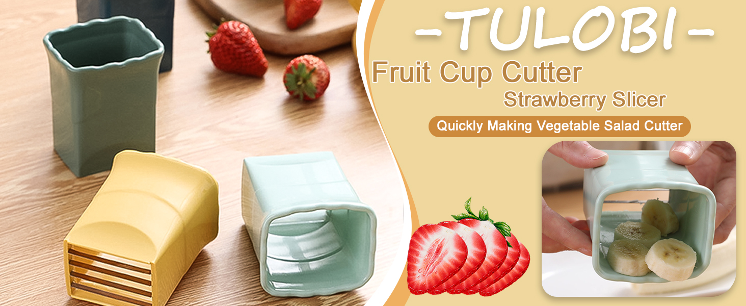 Tulobi 2-Piece Fruit Slicer Set, Stainless Steel, Mini Cup Slicer, Quick Salad Maker, Creative Kitchen Gadget (Navy Blue + Cyan)