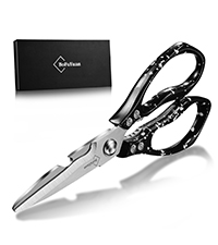 Kitchen Scissors, 9-Inch Heavy Duty Multipurpose Food Cutting Shears, Detachable Dishwasher Safe, Sharp Serrated Blade, Ergonomic Non-Slip Handle for Food, Meat, Herbs, Black