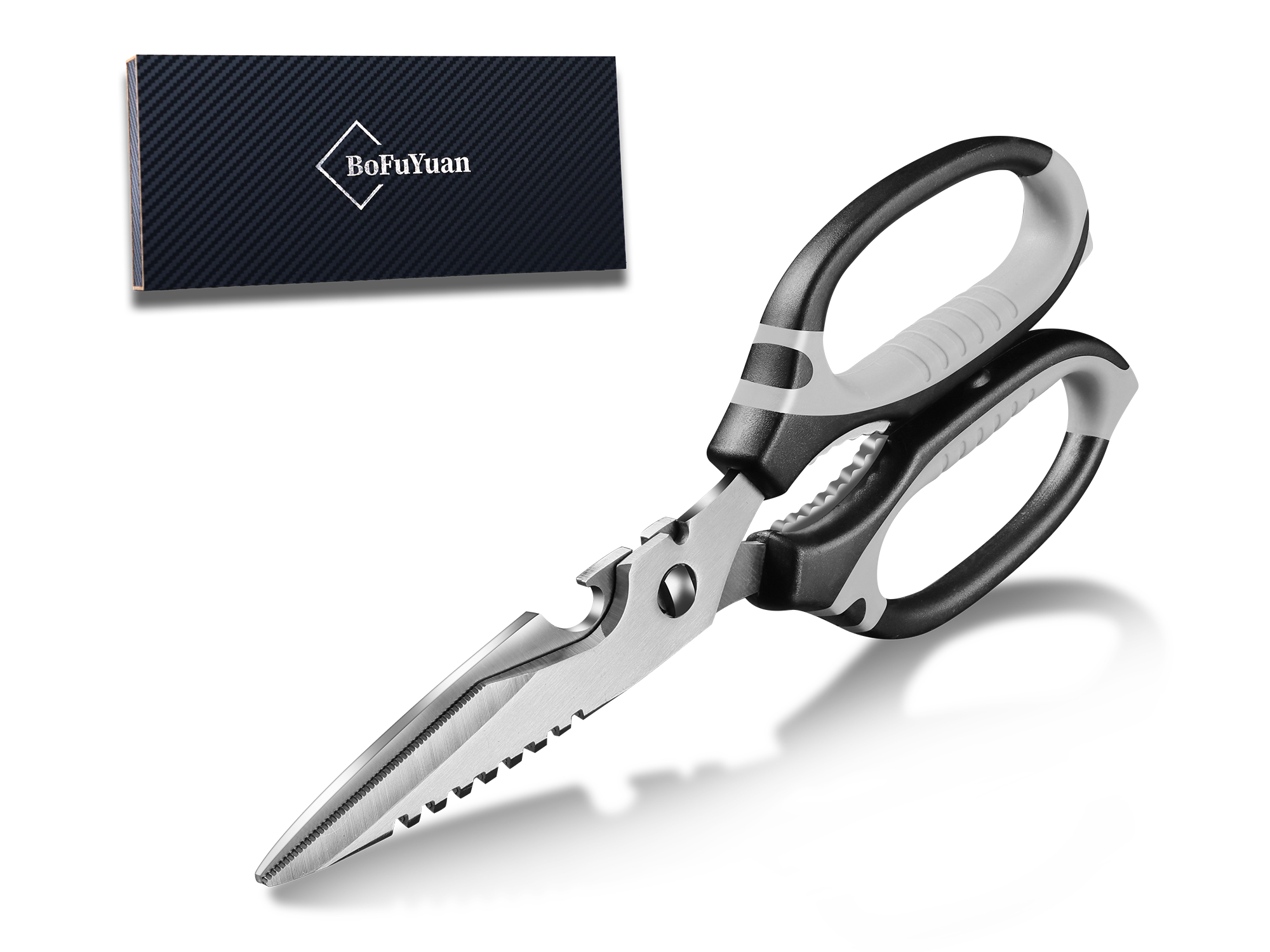 Kitchen Scissors, 9-Inch Heavy Duty Multipurpose Food Cutting Shears, Detachable Dishwasher Safe, Sharp Serrated Blade, Ergonomic Non-Slip Handle for Food, Meat, Herbs, Black