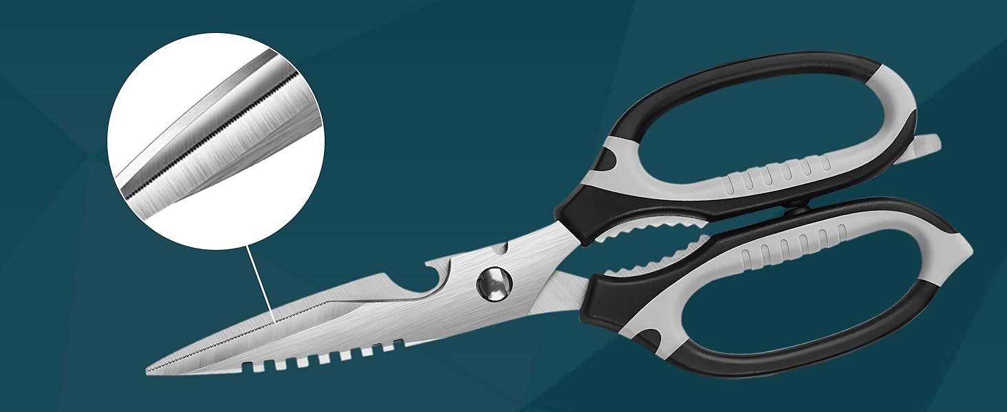 Kitchen Scissors, 9-Inch Heavy Duty Multipurpose Food Cutting Shears, Detachable Dishwasher Safe, Sharp Serrated Blade, Ergonomic Non-Slip Handle for Food, Meat, Herbs, Black