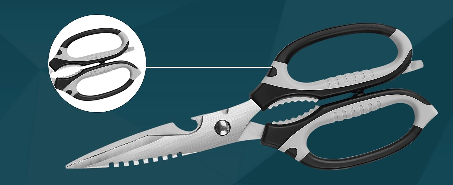 Kitchen Scissors, 9-Inch Heavy Duty Multipurpose Food Cutting Shears, Detachable Dishwasher Safe, Sharp Serrated Blade, Ergonomic Non-Slip Handle for Food, Meat, Herbs, Black
