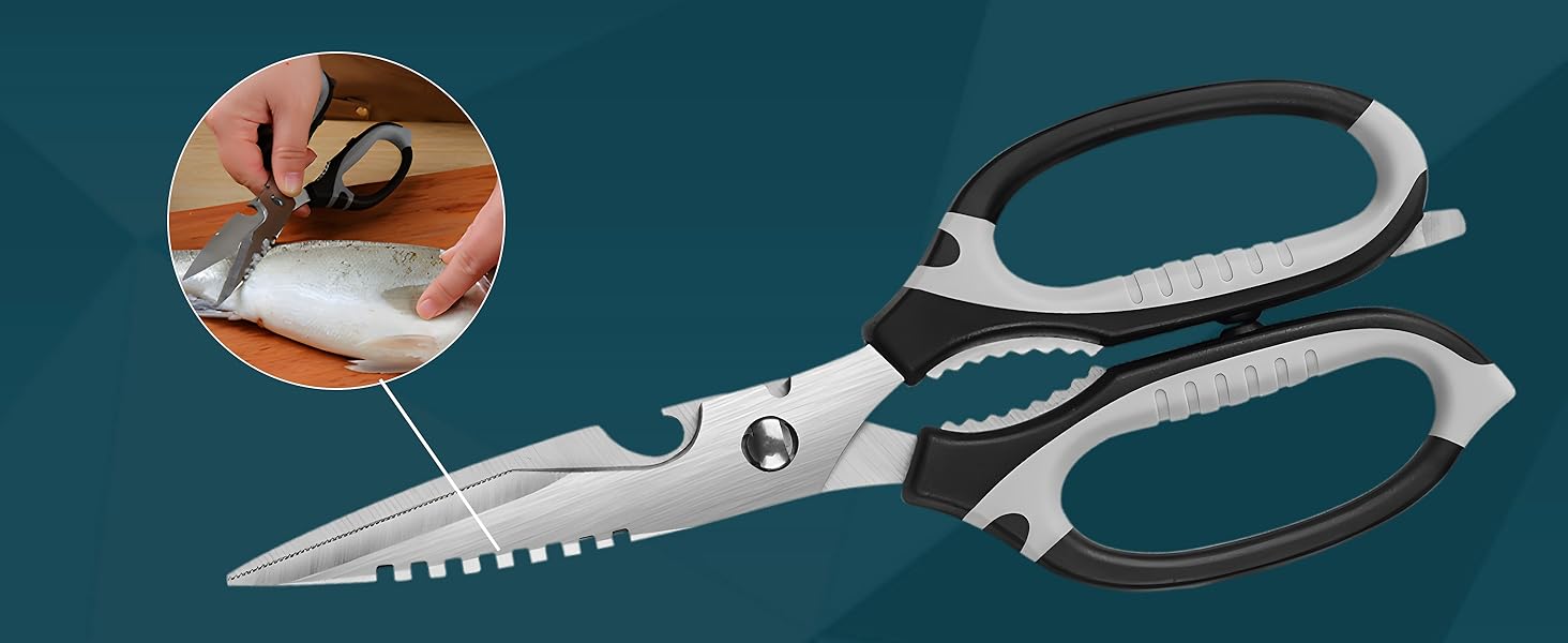 Kitchen Scissors, 9-Inch Heavy Duty Multipurpose Food Cutting Shears, Detachable Dishwasher Safe, Sharp Serrated Blade, Ergonomic Non-Slip Handle for Food, Meat, Herbs, Black