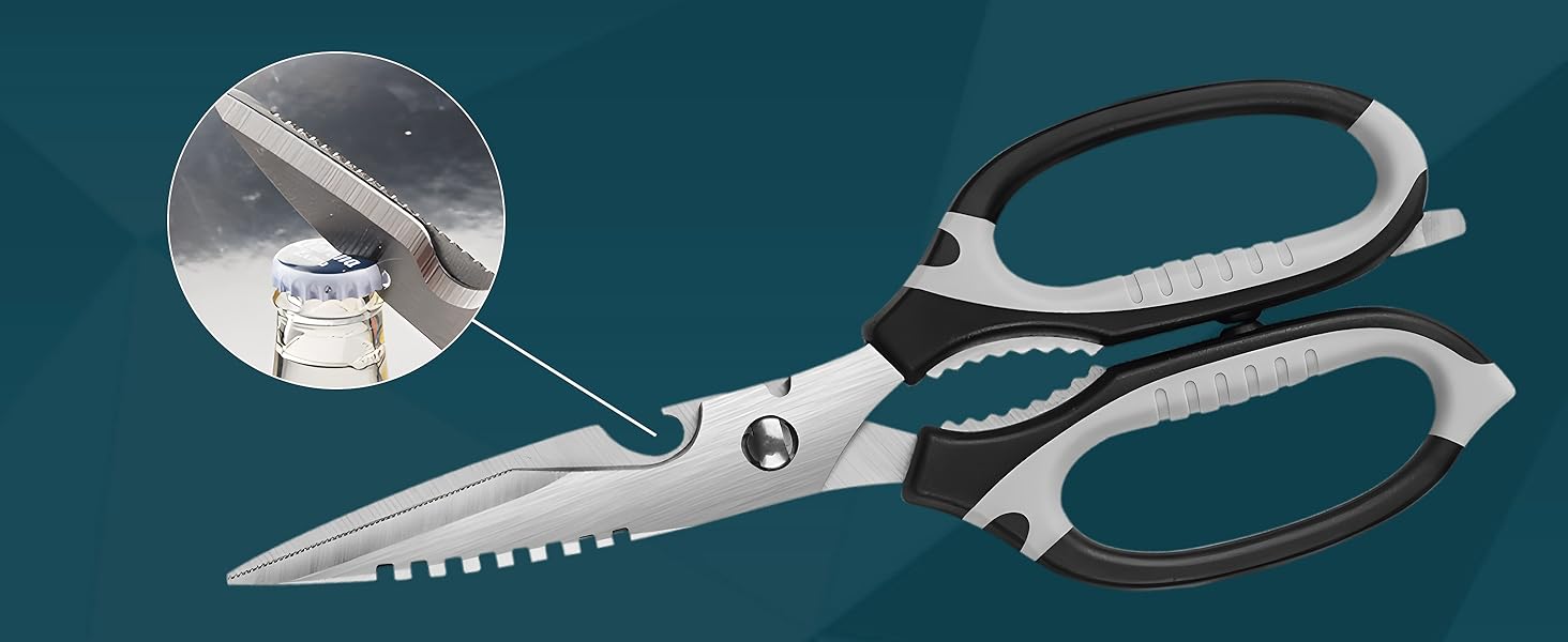 Kitchen Scissors, 9-Inch Heavy Duty Multipurpose Food Cutting Shears, Detachable Dishwasher Safe, Sharp Serrated Blade, Ergonomic Non-Slip Handle for Food, Meat, Herbs, Black