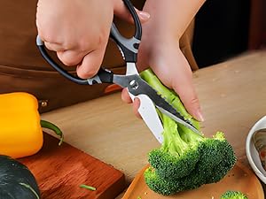 Kitchen Scissors, 9-Inch Heavy Duty Multipurpose Food Cutting Shears, Detachable Dishwasher Safe, Sharp Serrated Blade, Ergonomic Non-Slip Handle for Food, Meat, Herbs, Black