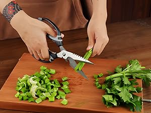 Kitchen Scissors, 9-Inch Heavy Duty Multipurpose Food Cutting Shears, Detachable Dishwasher Safe, Sharp Serrated Blade, Ergonomic Non-Slip Handle for Food, Meat, Herbs, Black