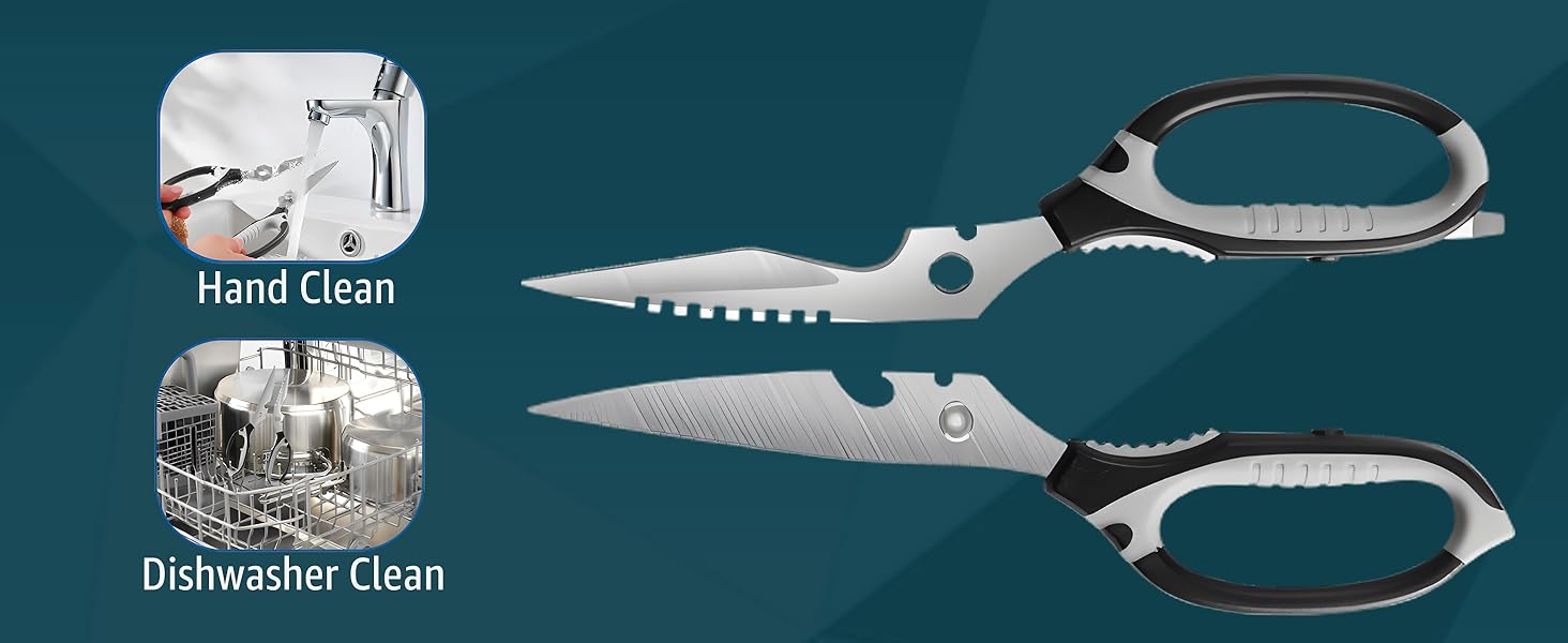 Kitchen Scissors, 9-Inch Heavy Duty Multipurpose Food Cutting Shears, Detachable Dishwasher Safe, Sharp Serrated Blade, Ergonomic Non-Slip Handle for Food, Meat, Herbs, Black